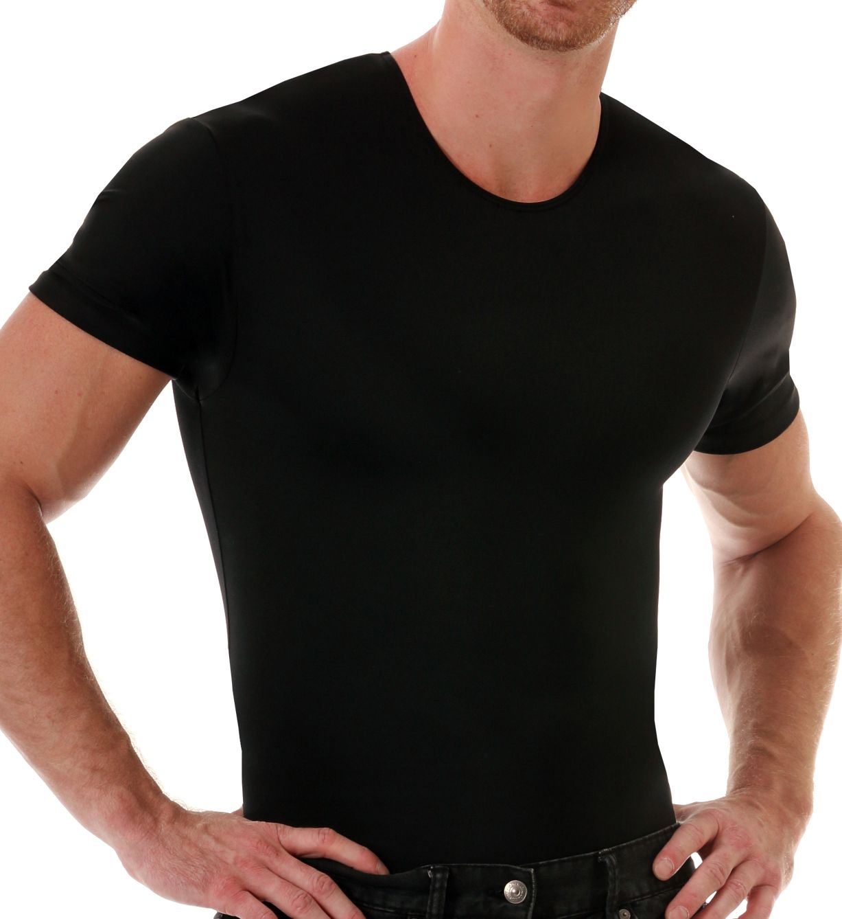 Insta Slim Men's Slimming Compression Crew Neck T-Shirt in Black (TS0001) | Size 2XL | HisRoom.com