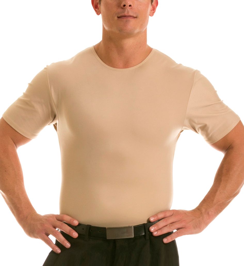 Insta Slim Men's Big and Tall Slimming Compression Crew Neck in Beige (TS0001BT) | Size 6XL | HisRoom.com
