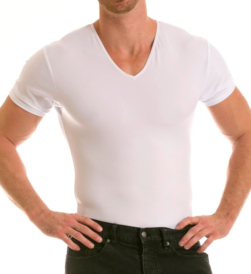 Insta Slim Men's Slimming Compression V-Neck T-Shirt in White (VS0001) | Size Large | HisRoom.com