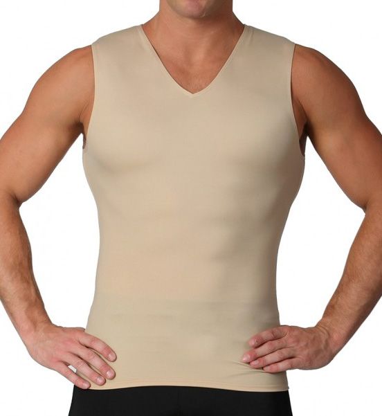 Insta Slim Men's Compression V-Neck Tank Top in Beige (VS00N1) | Size Medium | HisRoom.com