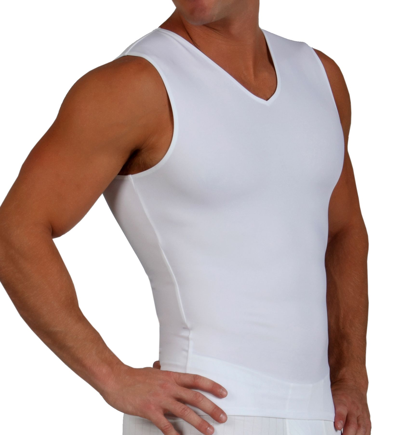 Insta Slim Men's Compression V-Neck Tank Top in White (VS00N1) | Size Medium | HisRoom.com