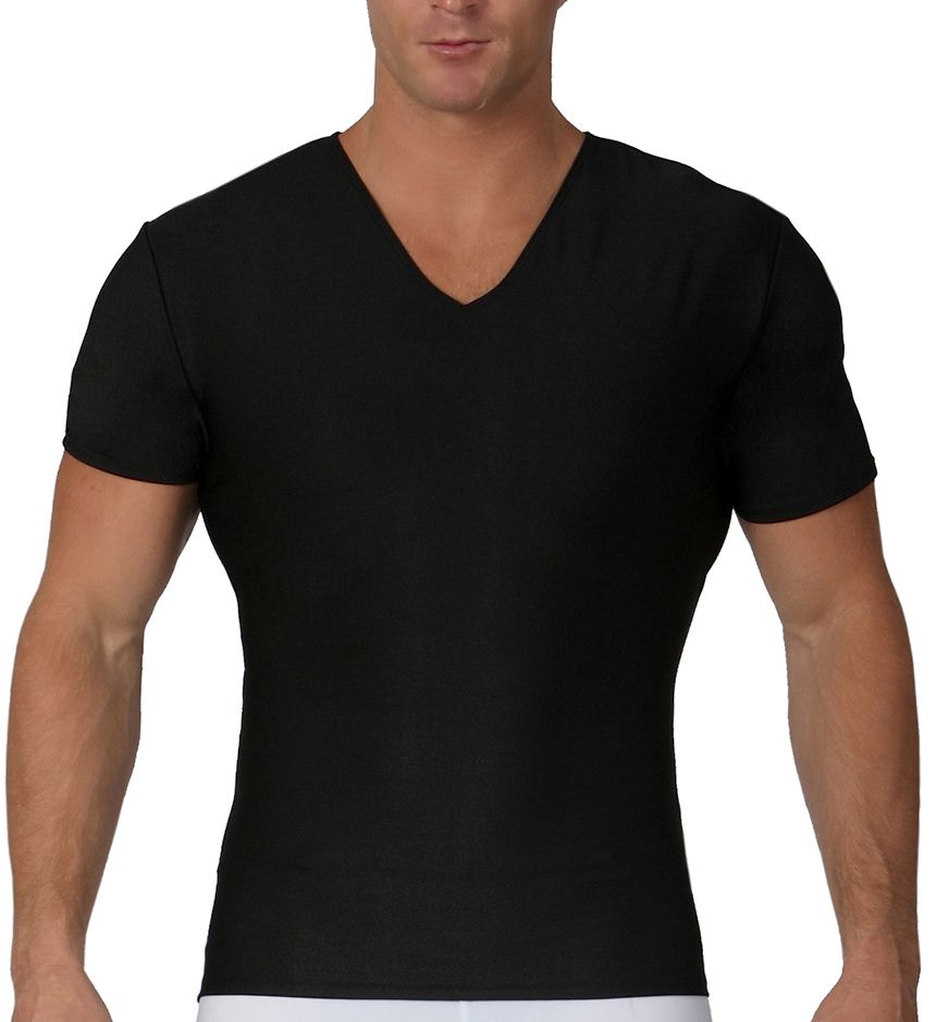 Insta Slim Men's V-Neck Compression Shirt With Side Zipper in Black (VS00Z1) | Size 2XL | HisRoom.com