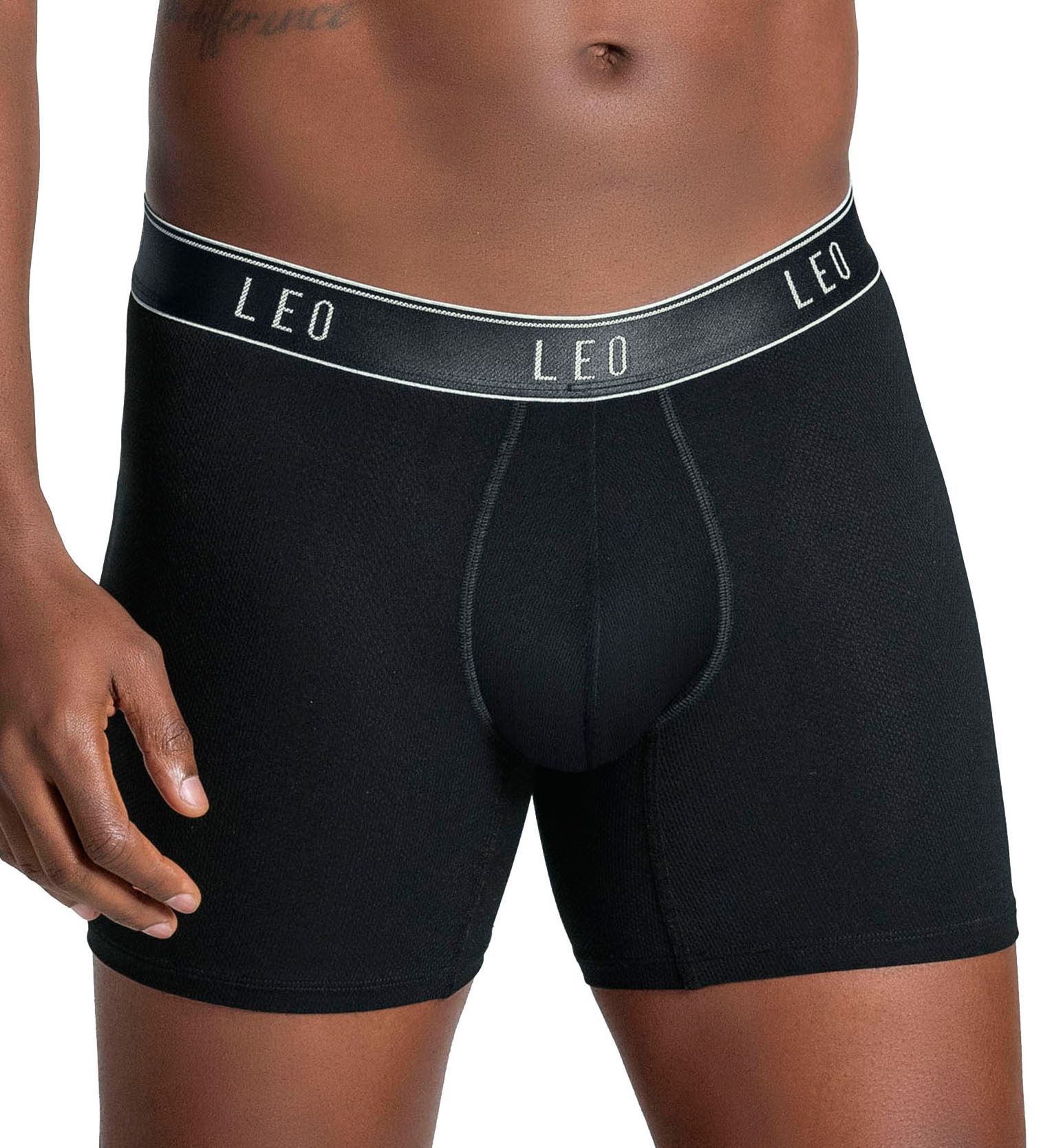 Leo Men's Ergonomic Mid Length Microfiber Boxer Brief in Black (033300N) | Size Large | HisRoom.com
