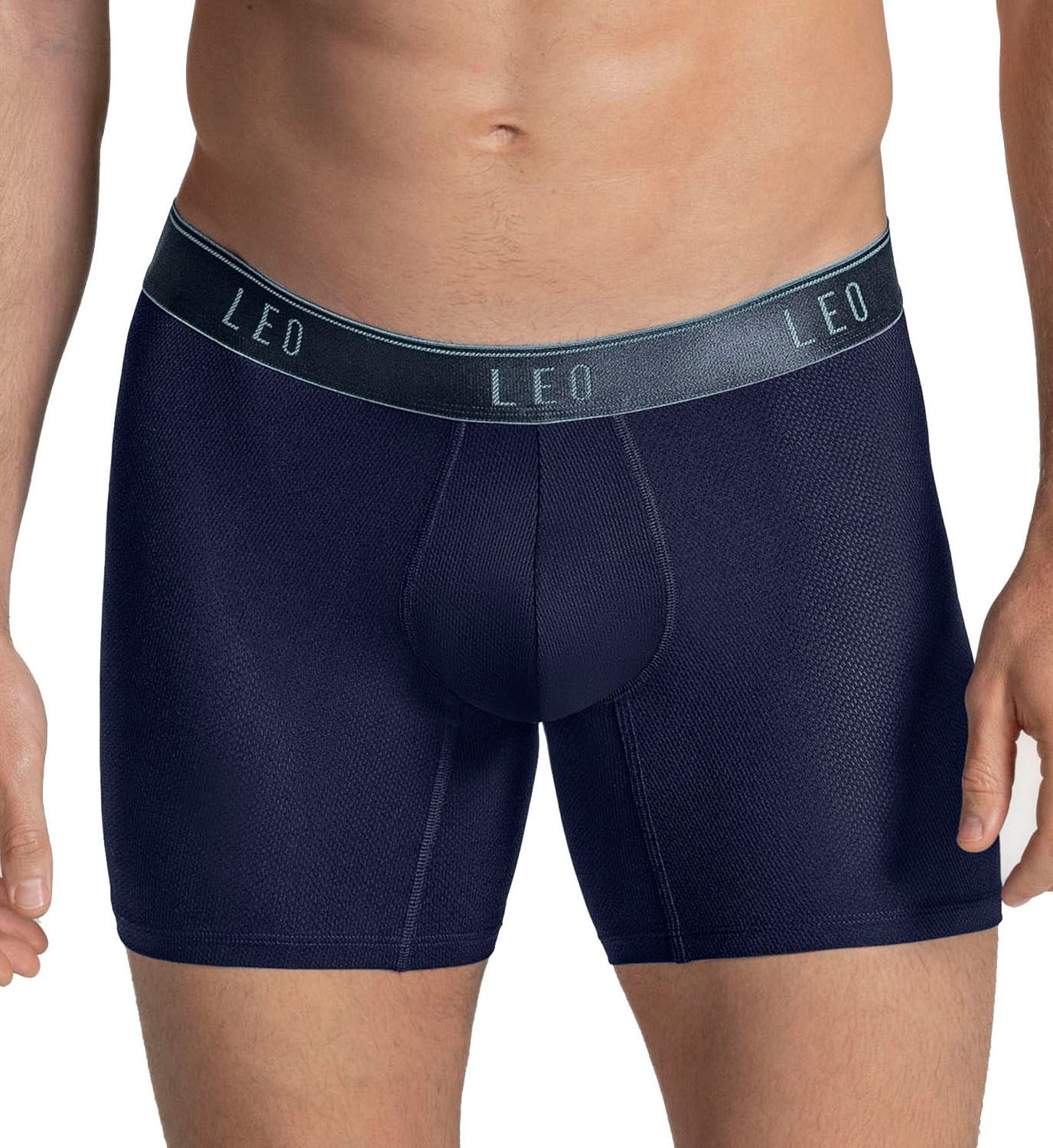 Leo Men's Ergonomic Mid Length Microfiber Boxer Brief in Blue (033300N) | Size Large | HisRoom.com