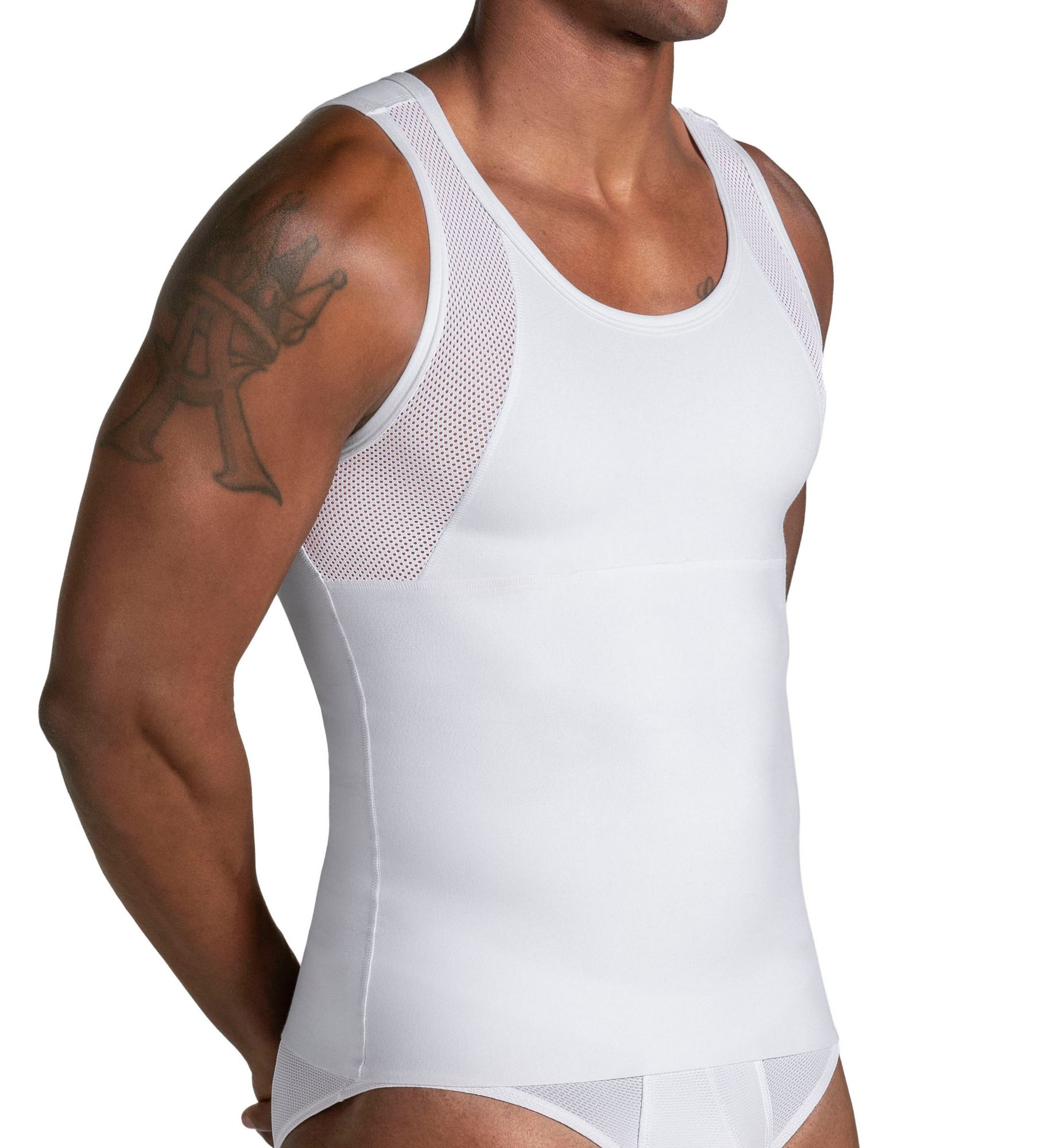 Leo Men's Compression MuscleTank Top in White (035022) | Size Medium | HisRoom.com