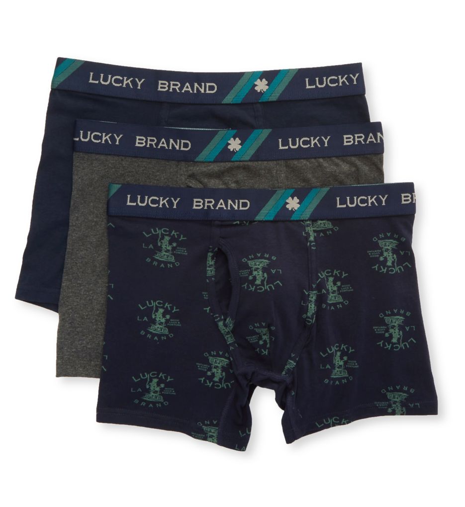 Men's Lucky 213QB07 Art Dad Stretch Boxer Briefs - 3 Pack (Black