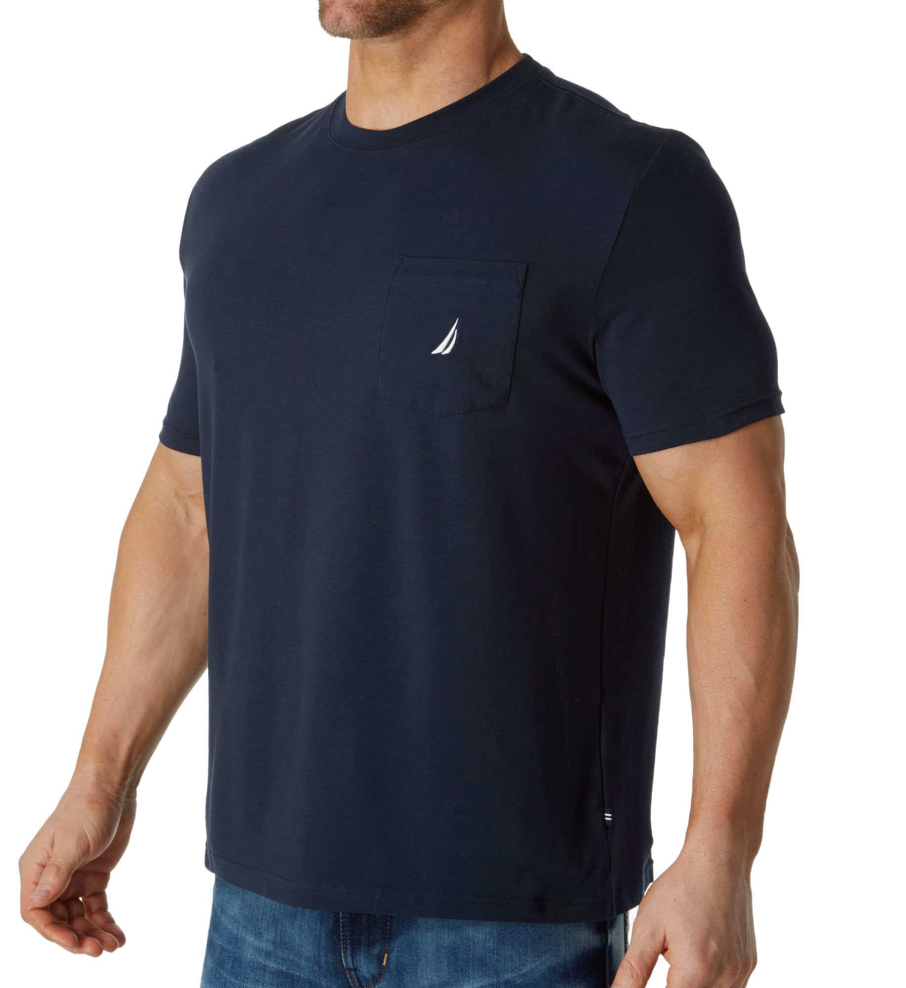 Nautica Men's Solid Anchor Crew Neck Pocket T-Shirt in Blue (V41050) | Size Medium | HisRoom.com