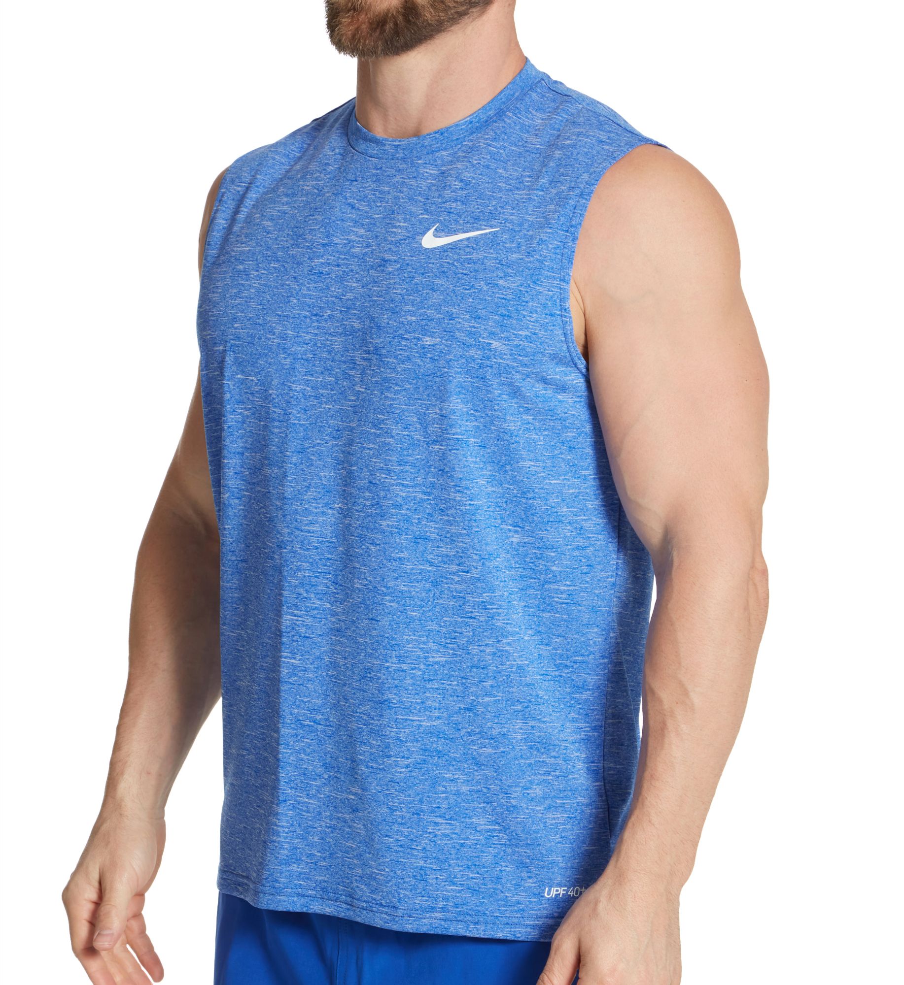 Nike Men's Dri Fit Sleeveless Heathered Rashguard in Blue (ESSA588) | Size Large | HisRoom.com