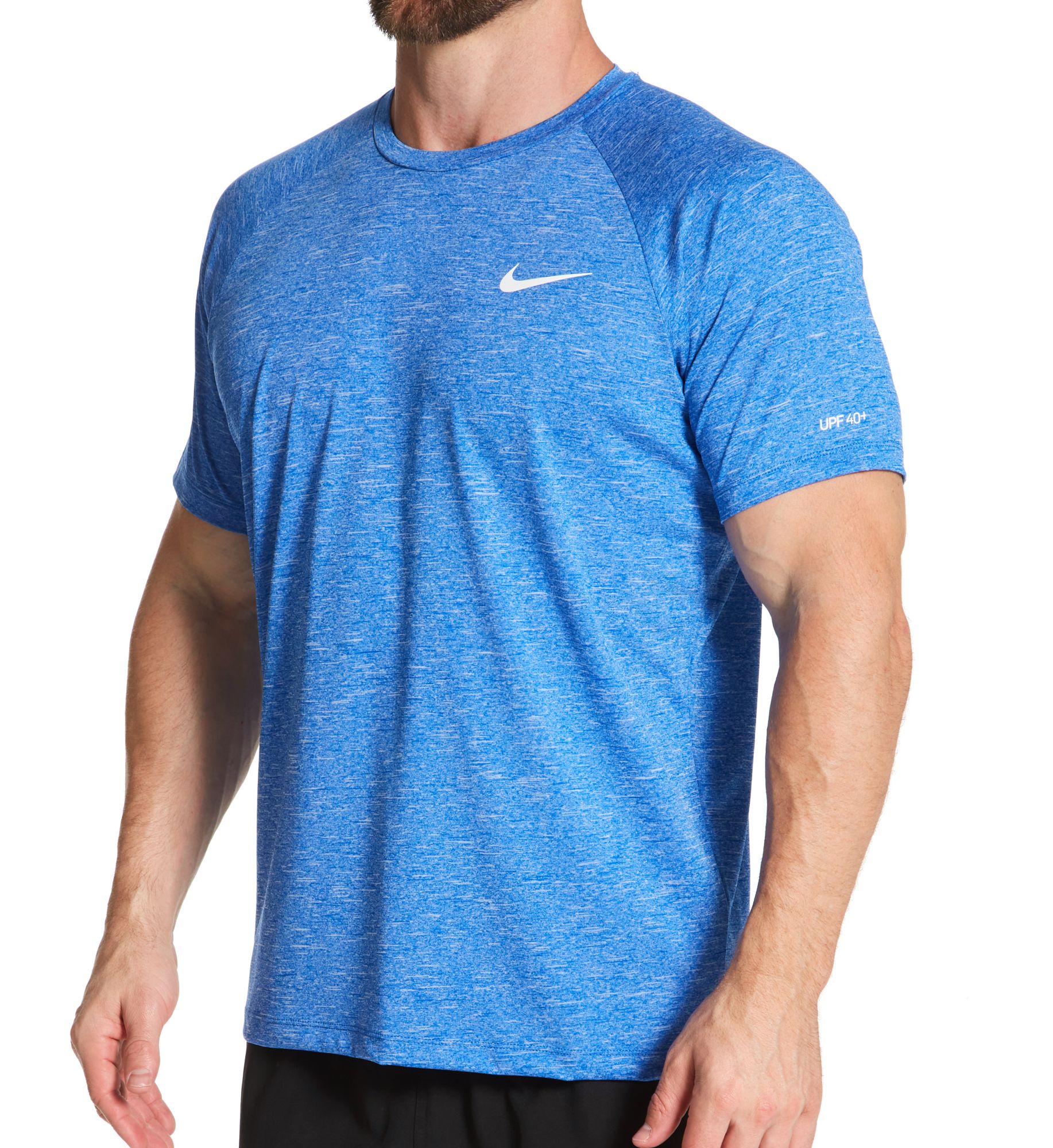 Nike Men's Dri-Fit Short Sleeve Heather Rashguard in Blue (ESSA589) | Size Medium | HisRoom.com