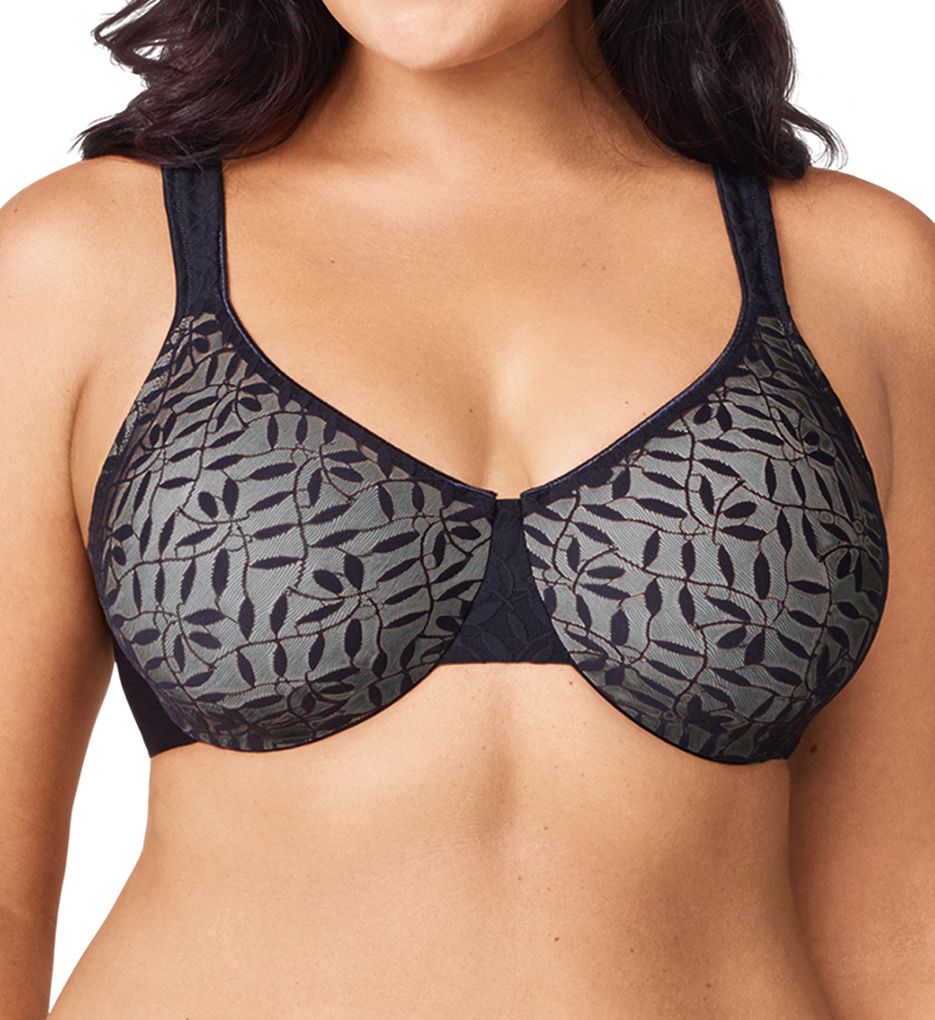 Olga 35519 Lace Sheer Leaves Underwire Minimizer Bra