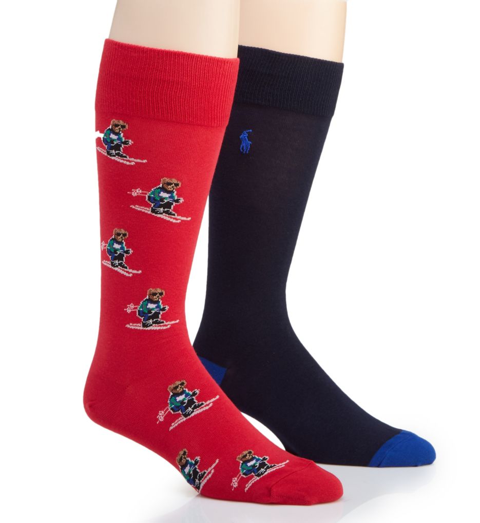 Polo Ralph Lauren 899817PK Extreme Bears Crew Socks - 2 Pack (Red O/S ...