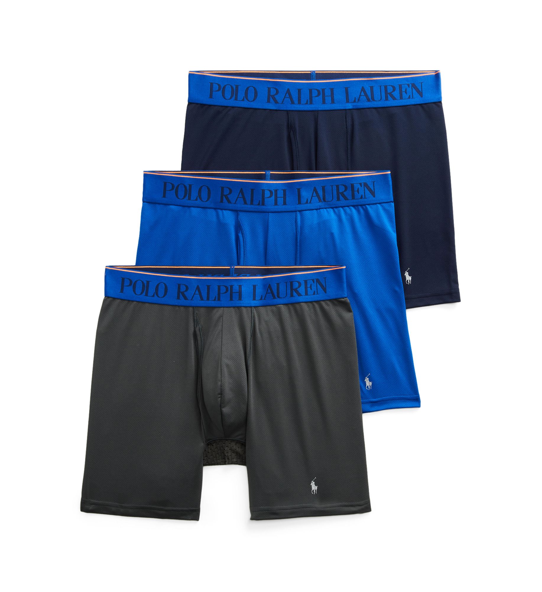 Polo Ralph Lauren Men's 3-Pack Flex Performance Air Boxer Briefs - Cruise Navy/charcoal/pacific Blue