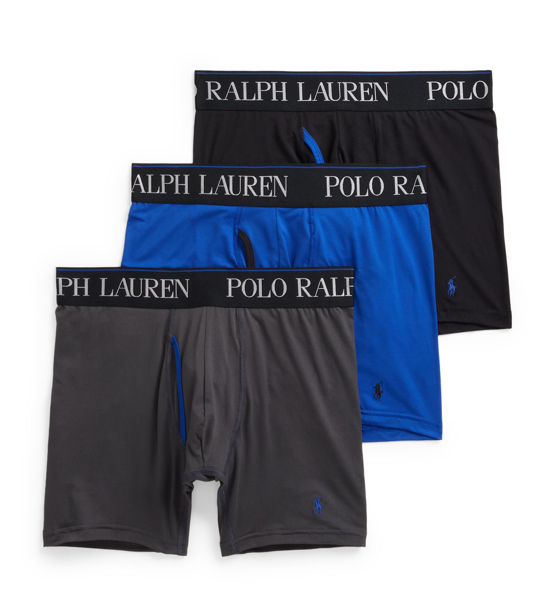 Polo Ralph Lauren Men's 3-Pack 4-d Flex Cool Microfiber Boxer Briefs - Charcoal /Rugby Royal /Polo Black