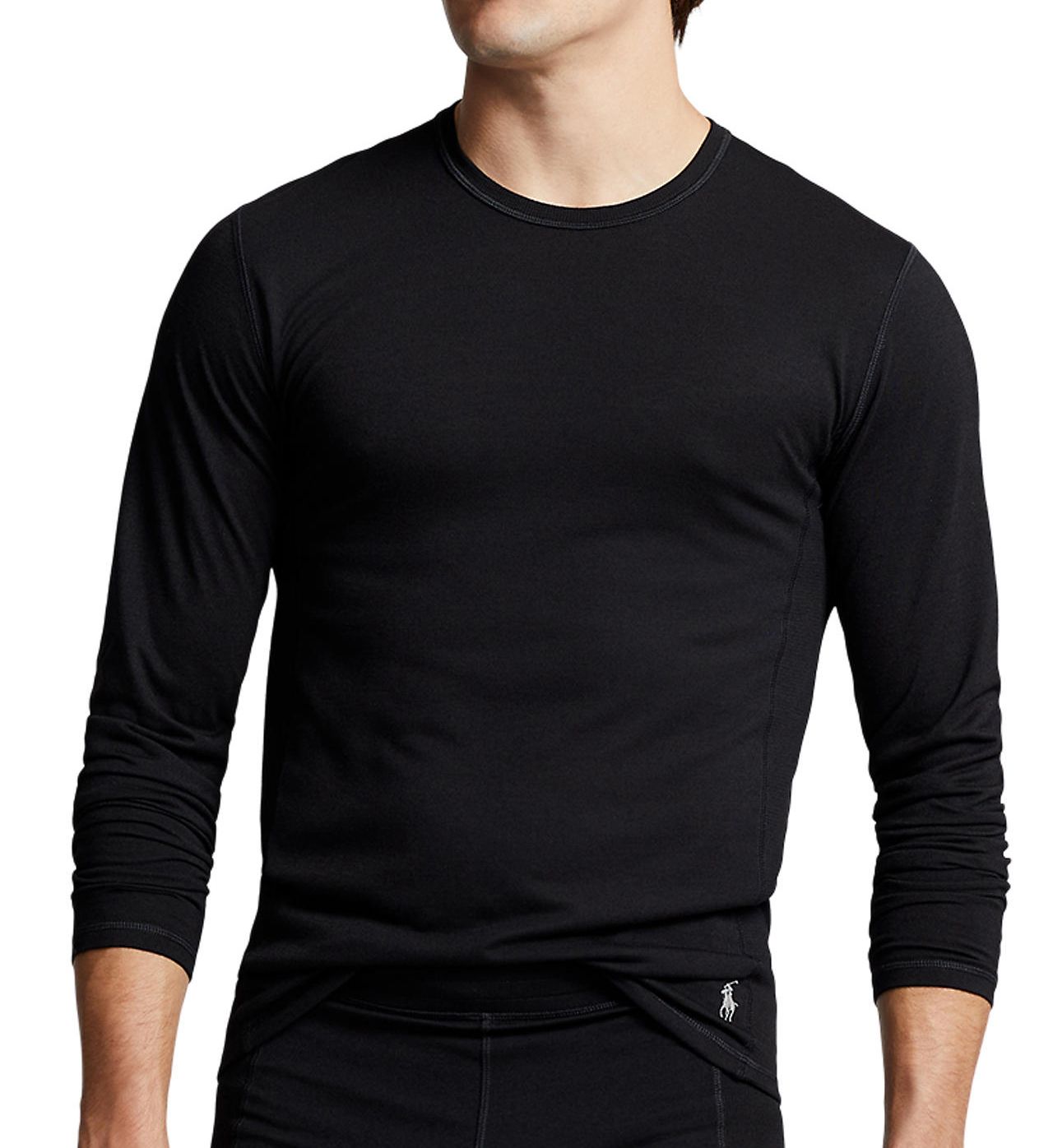 Polo Ralph Lauren Men's Wool Blend Base Layer Long Sleeve Tee w/Side Panel in Black (LJTW0R) | Size Large | HisRoom.com