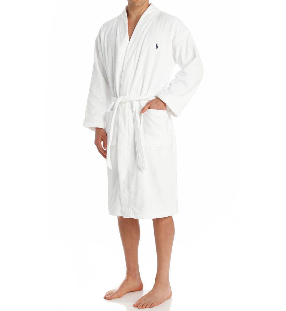 Polo Ralph Lauren Men's 100% Cotton French Terry Robe in White (RL91) | Size Large/XL | HisRoom.com