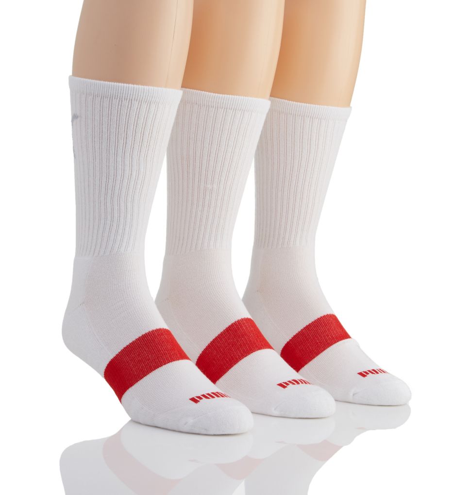 Download Puma P105999 Men's Crew Socks - 3 Pack (White/Red O/S ...