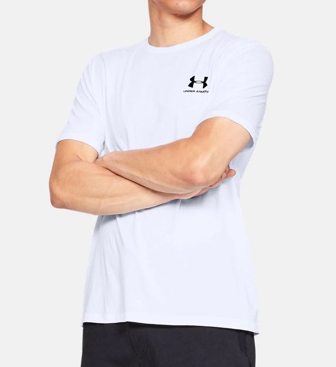 Under Armour Men's Sportstyle Left Chest Tall Man T-Shirt in White (1326799T) | Size XL | HisRoom.com