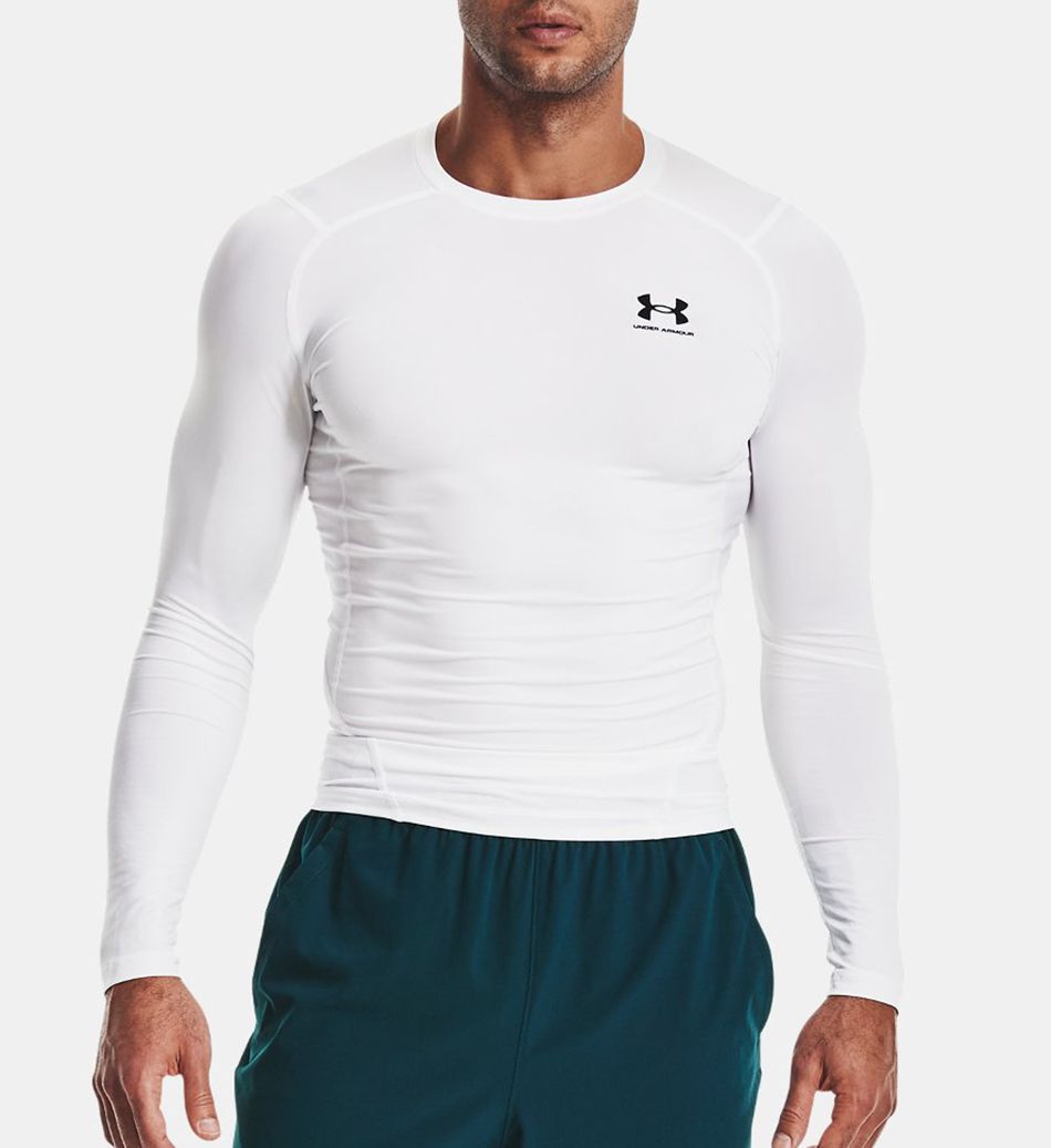 Under Armour Men's Tall Man HeatGear Long Sleeve Compression T-Shirt in White (1361524T) | Size 2XL | HisRoom.com