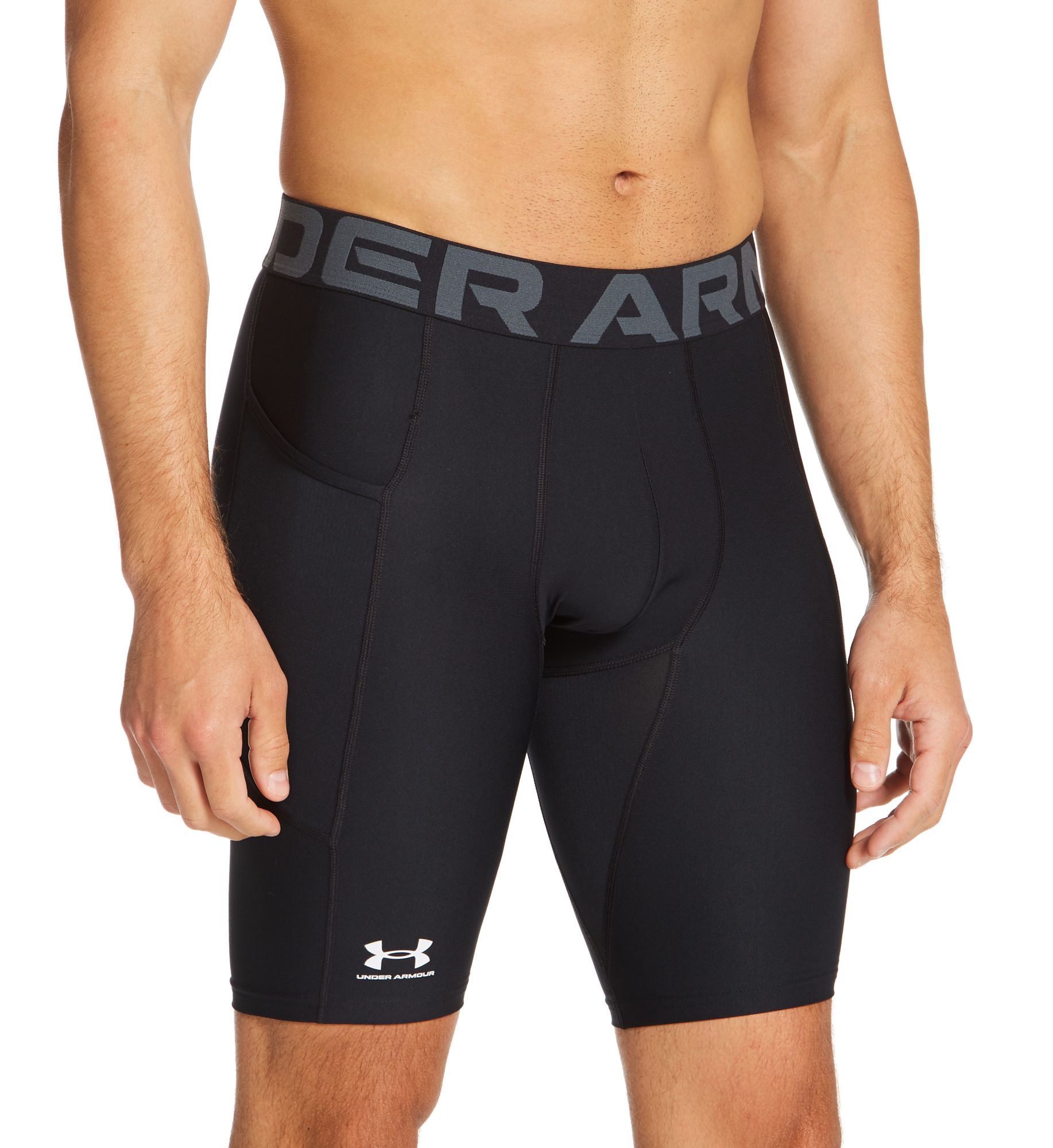 Under Armour Men's HeatGear Long Compression Short W/Pocket in Black (1361602) | Size Small | HisRoom.com