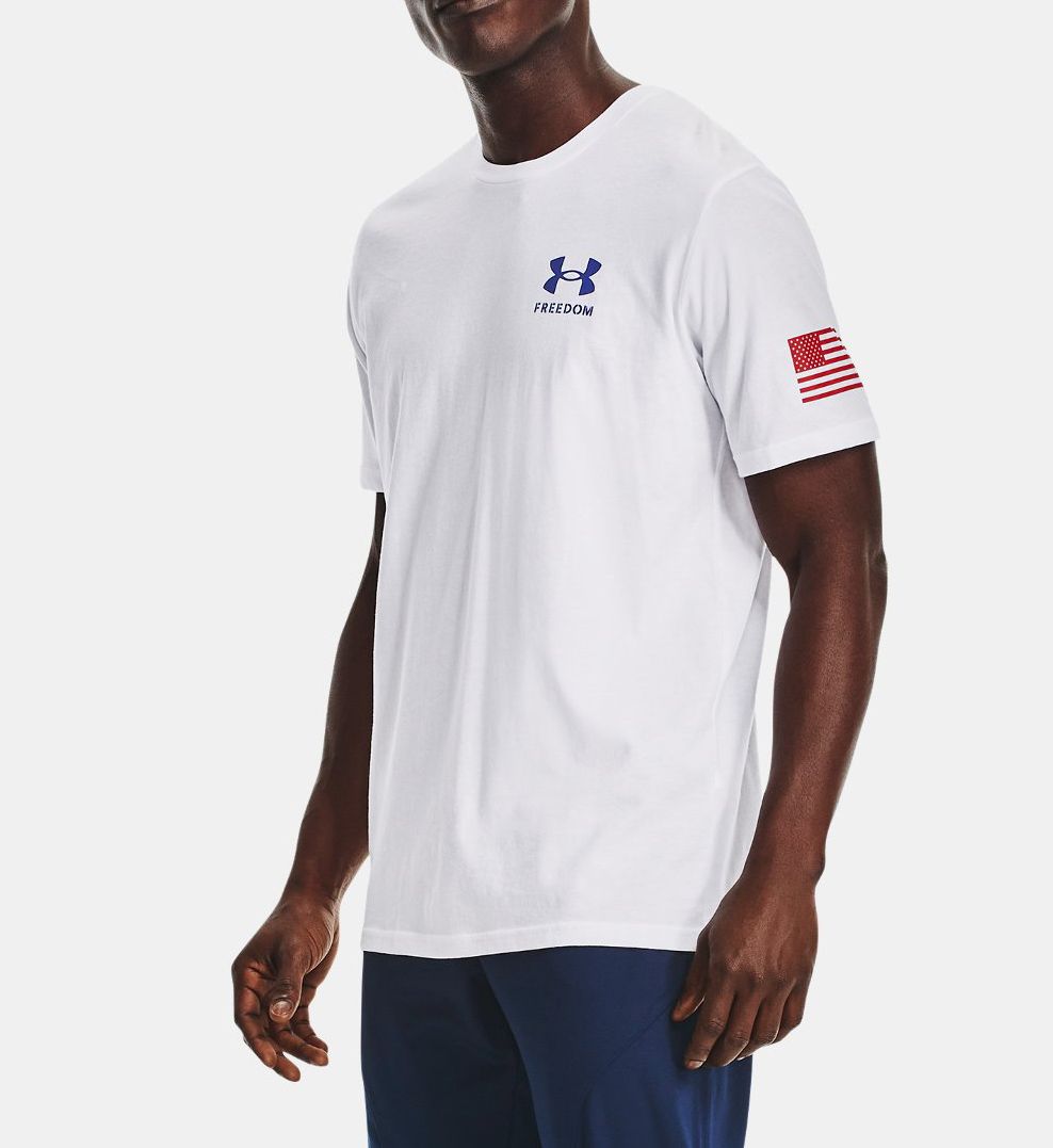 Under Armour Men's Freedom Crew Neck Flag T-Shirt in White (1370810) | Size 4XL | HisRoom.com