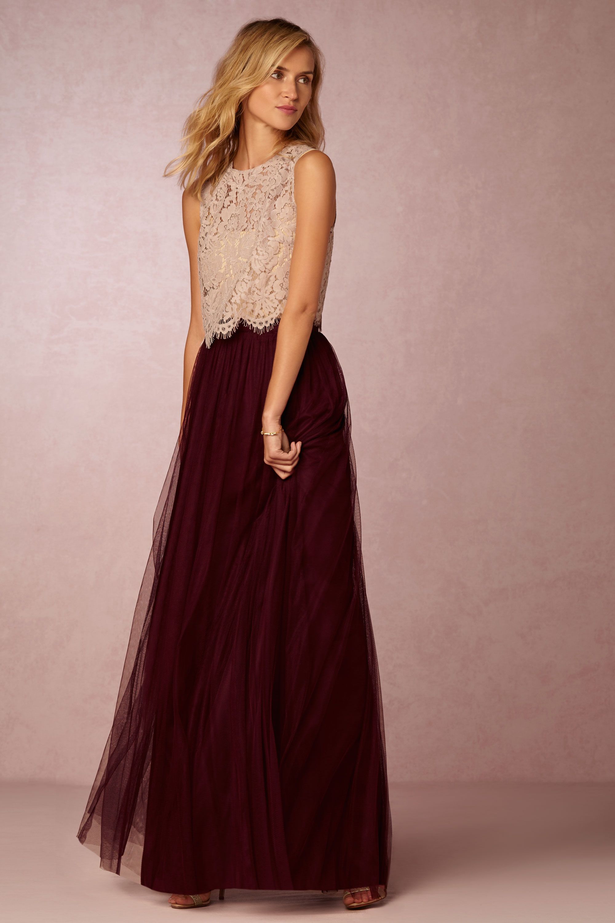 burgundy tulle maxi skirt