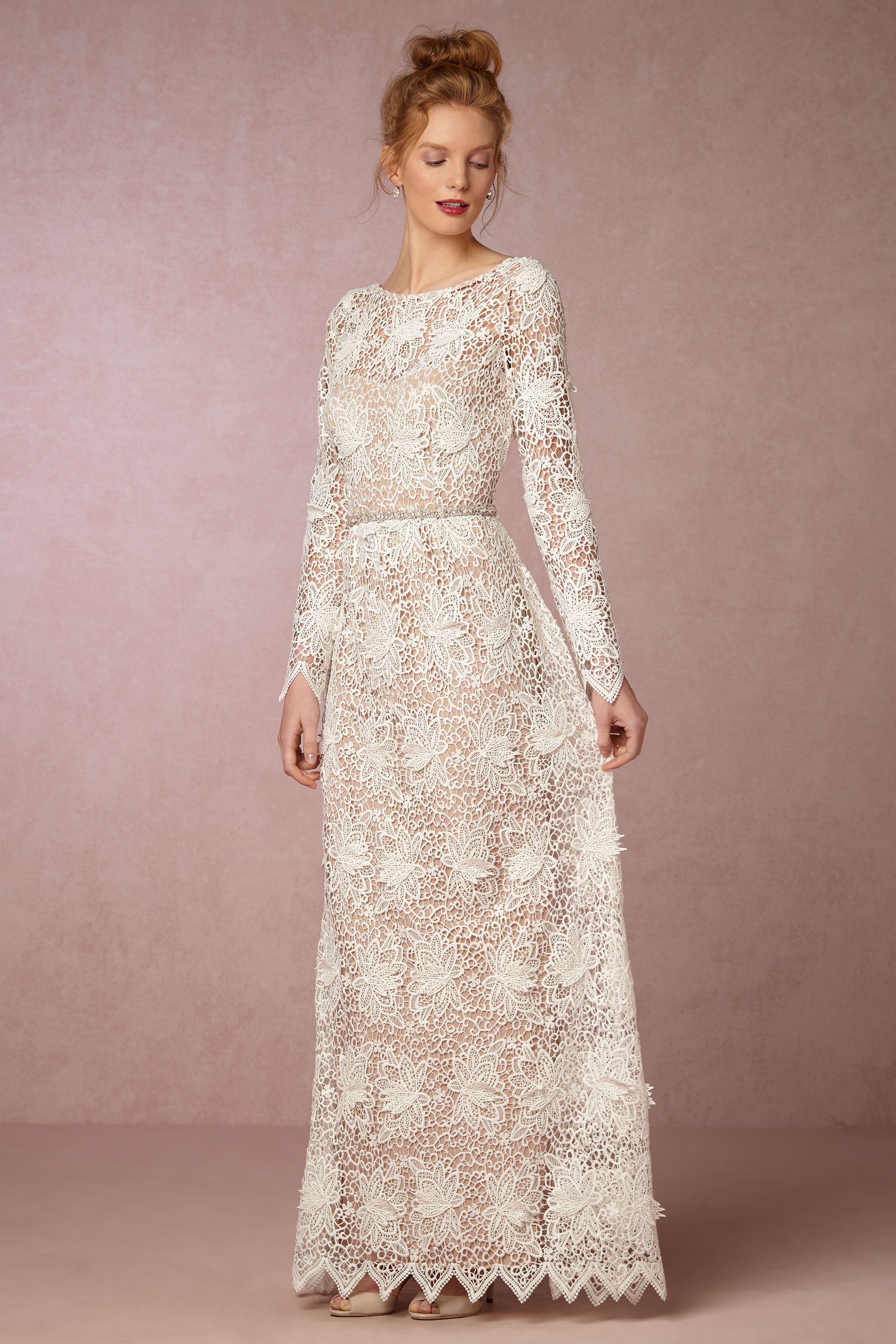 long sleeve lace a line wedding dress