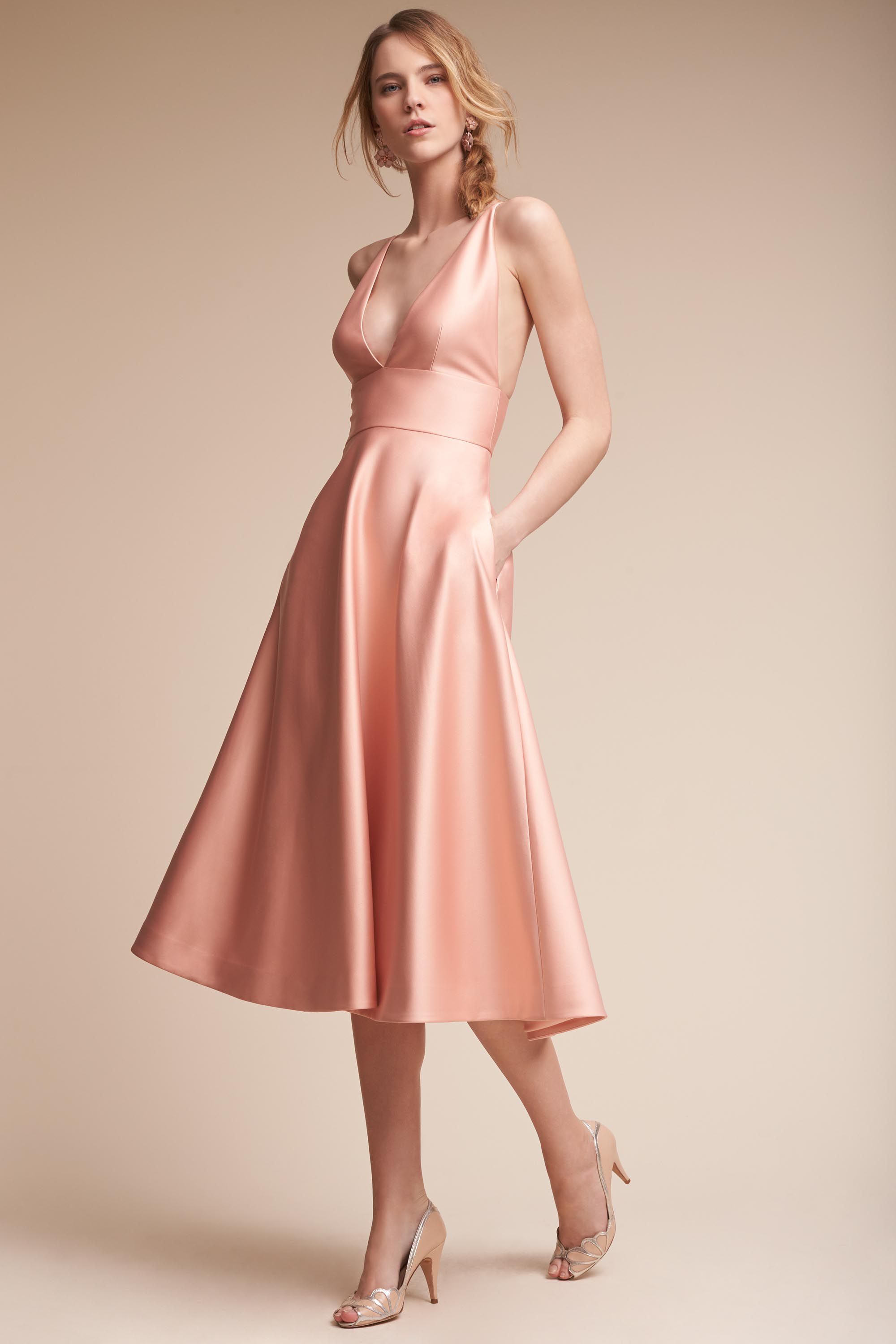 blush dress wedding guest