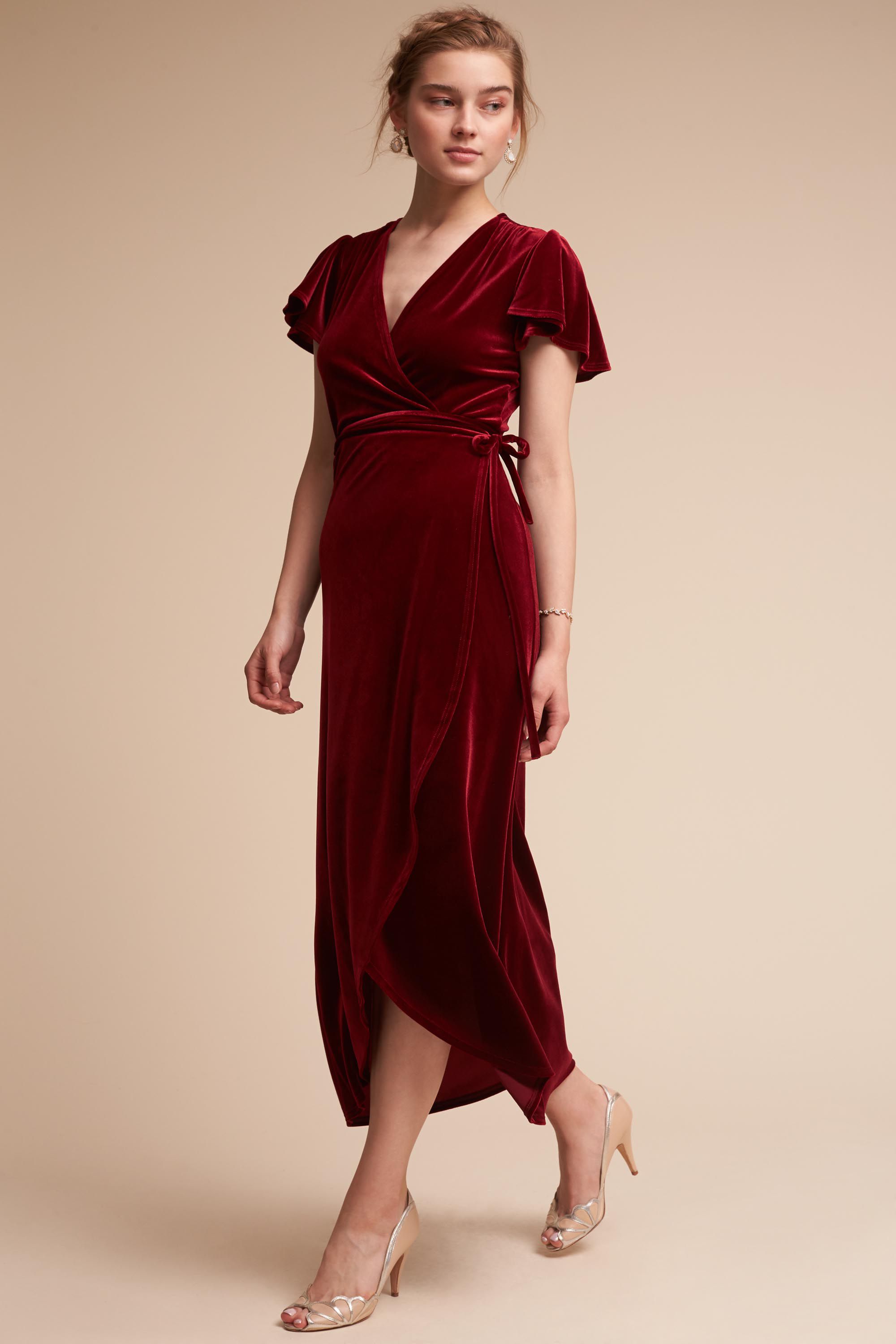 wine red velvet dress