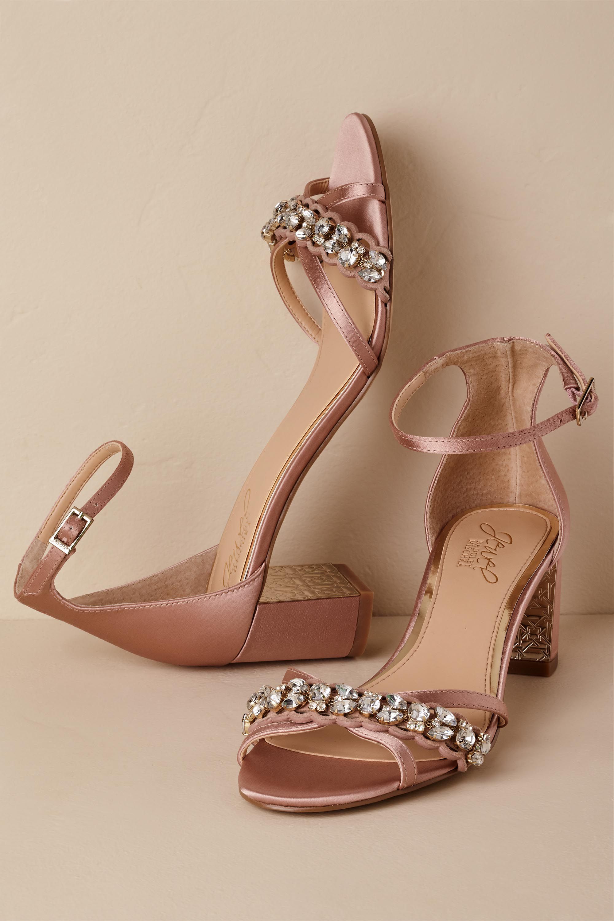 pink satin block heels