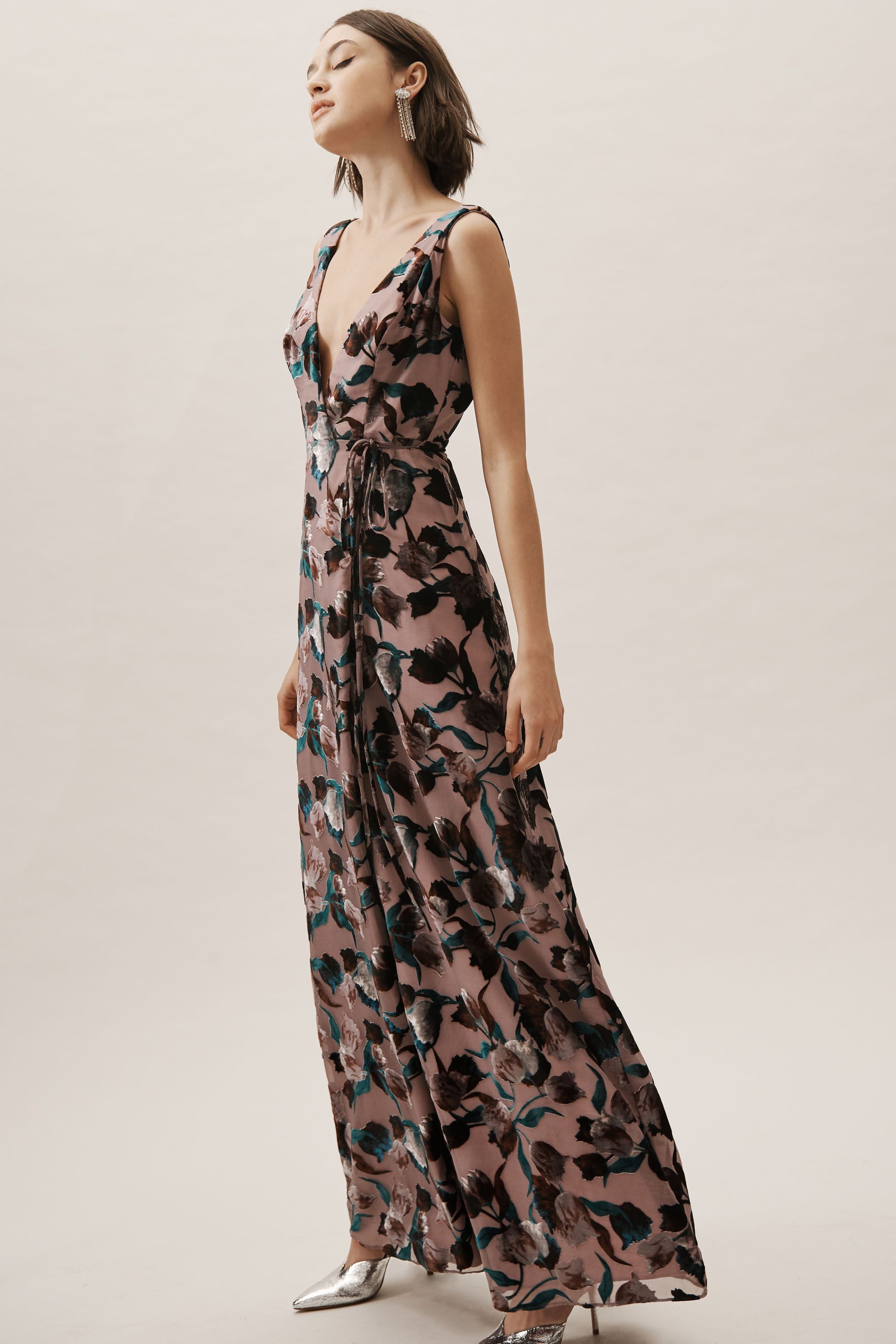 floral velvet burnout wrap dress