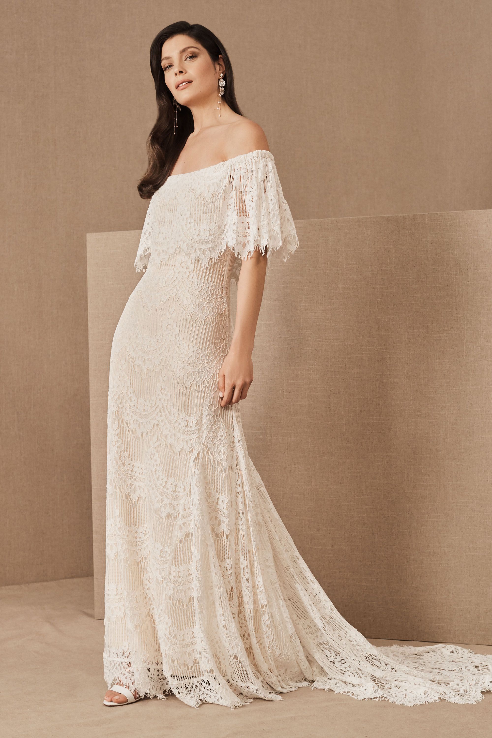 BHLDN Valentina V-Neck Flutter-Sleeve Empire-Waist Wedding Gown, Anthropology Wedding Dresses