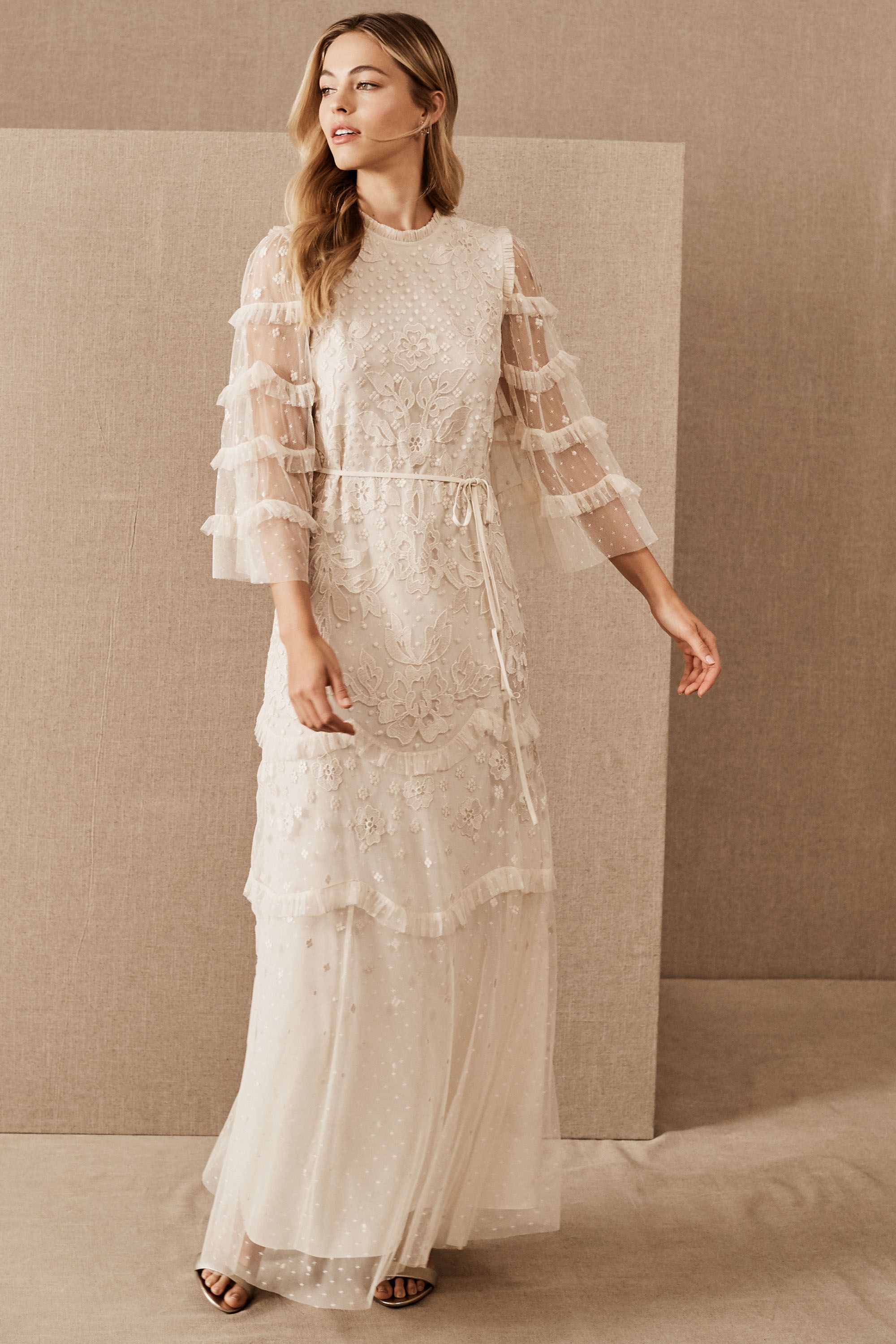 beige lace dress with sleeves