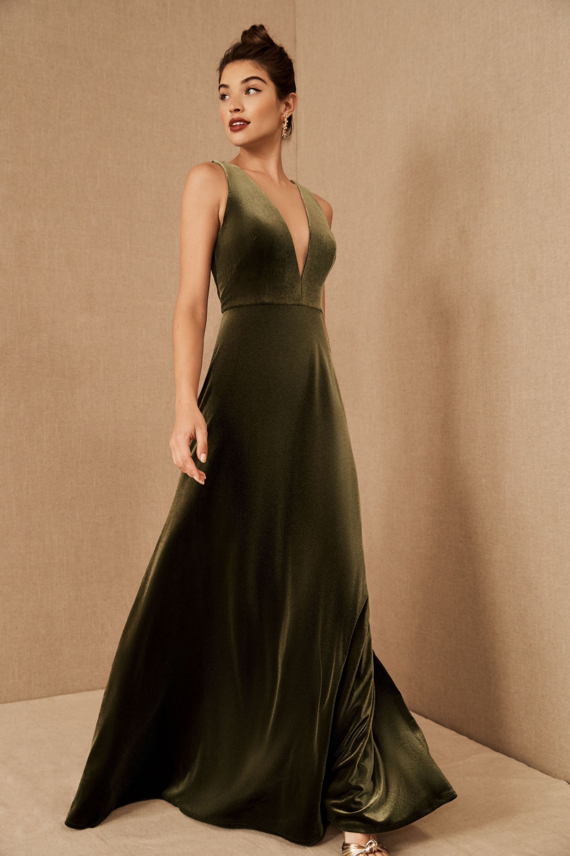 dark green velvet bridesmaid dress