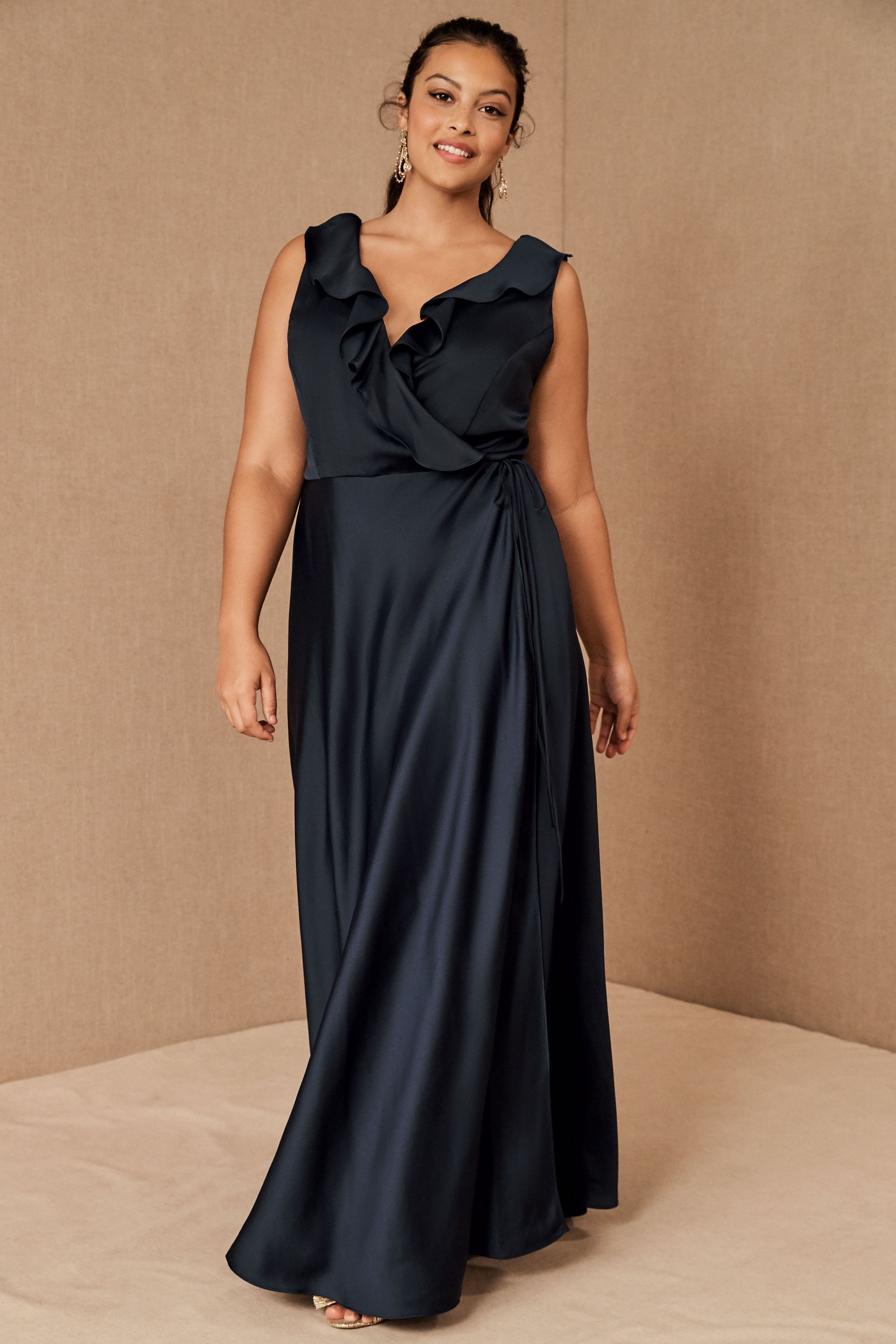 navy satin maxi dress