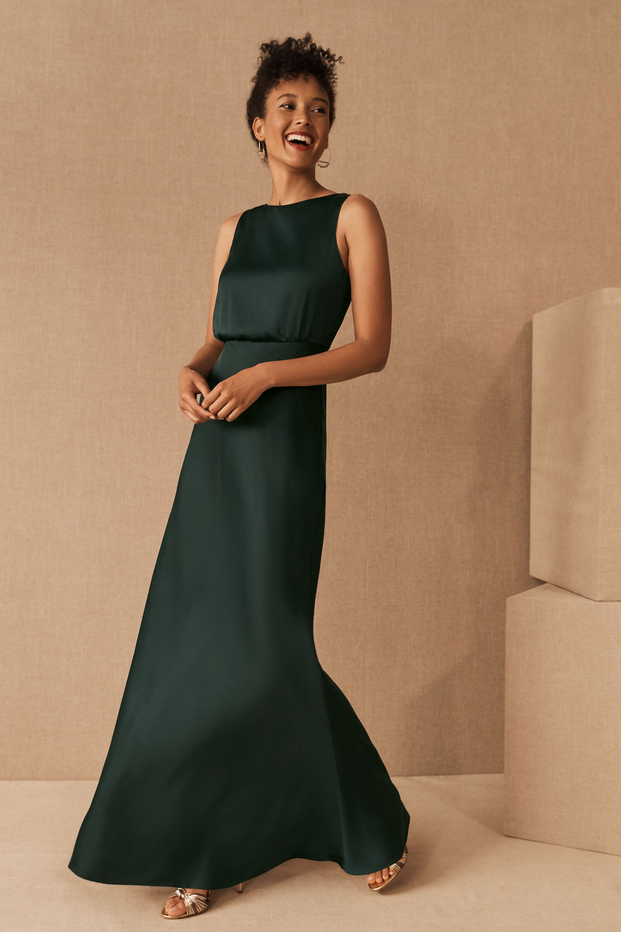 satin maxi bridesmaid dress