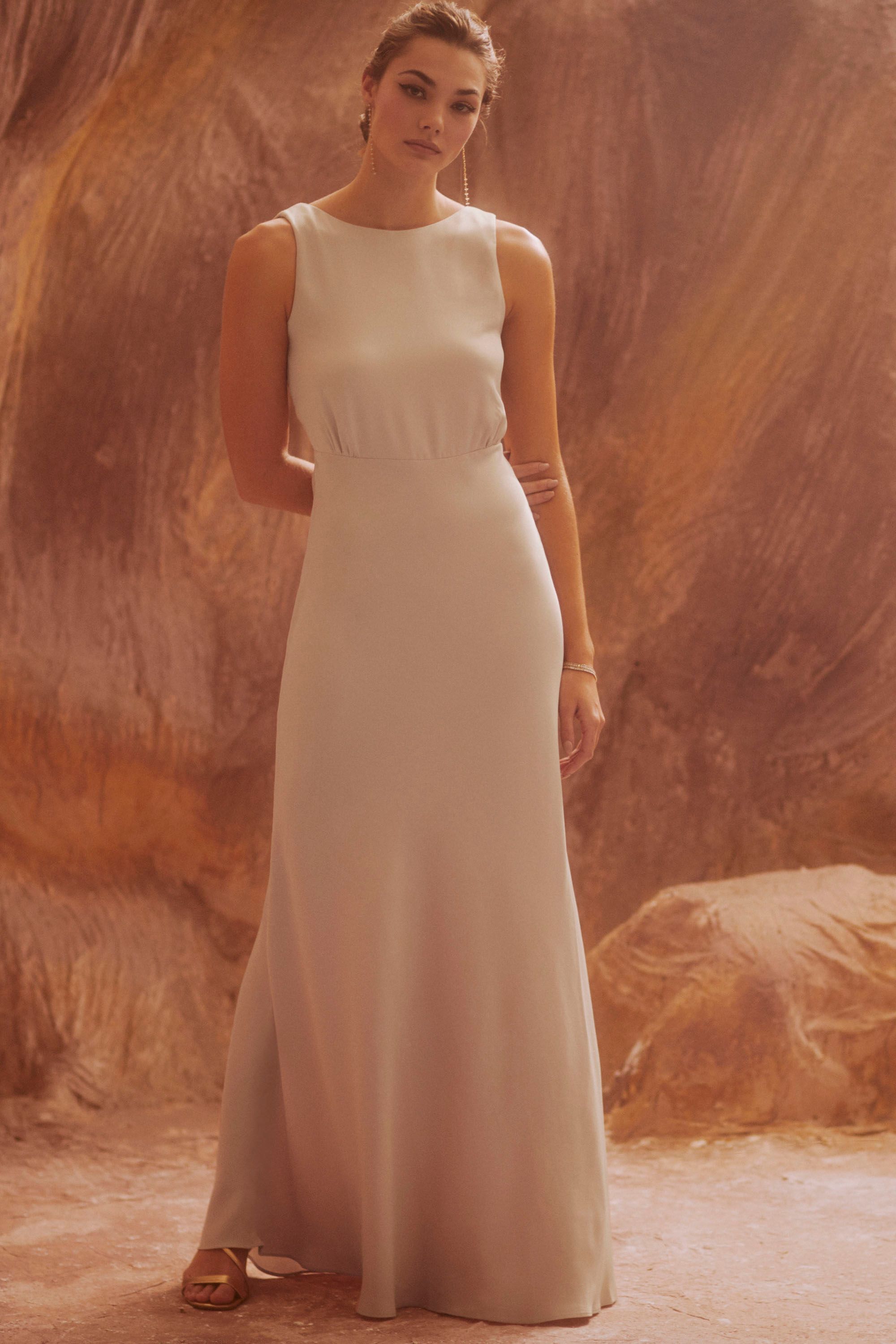 satin maxi bridesmaid dress