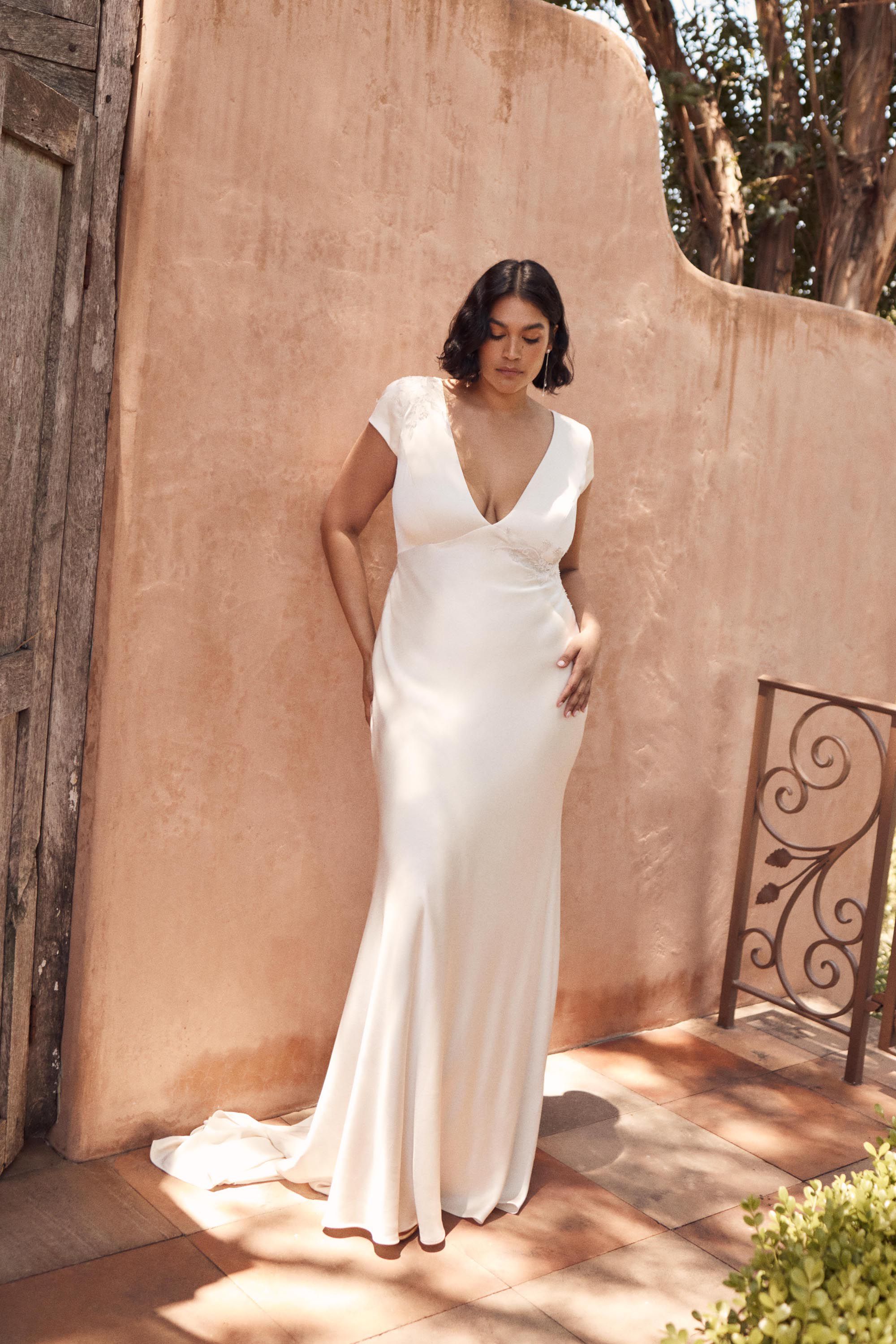 plus size v neck simple wedding dress