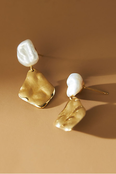 Chan Luu White Pearl & Gold Drop Earrings