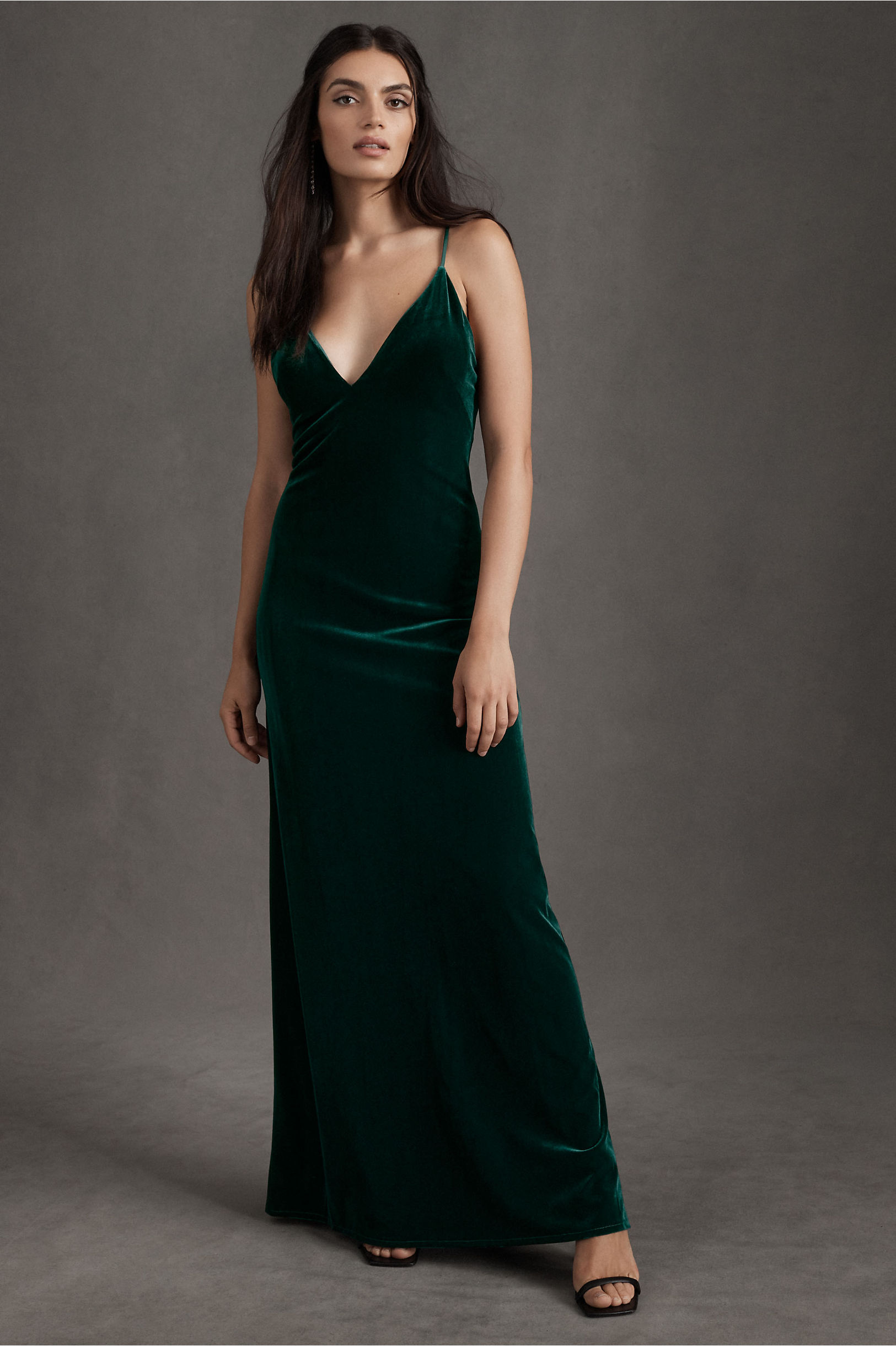 Dark Emerald Stretch-Velvet Sabrina Dress