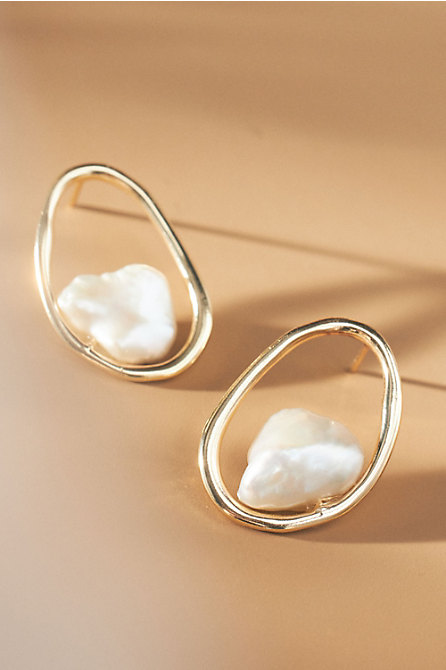 Pebbles AM Grecian Goddess Pearl Hoop Post Earrings