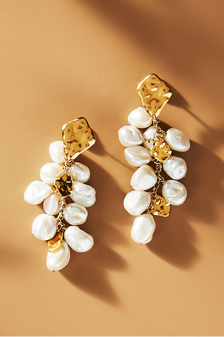  Chan Luu Gold and White Pearl Cluster Earrings
