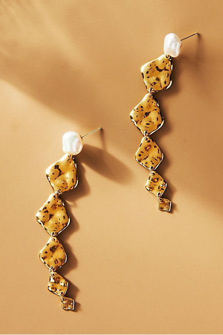 Chan Luu Six Tiered Gold and White Pearl Drop Earrings