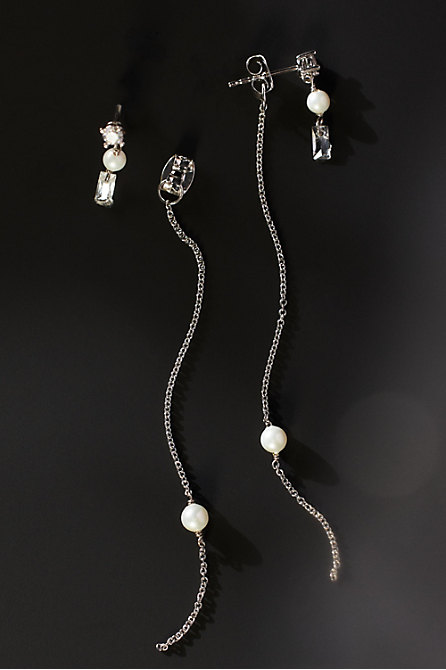 Pearl & Rhinestone Dangle Earrings 