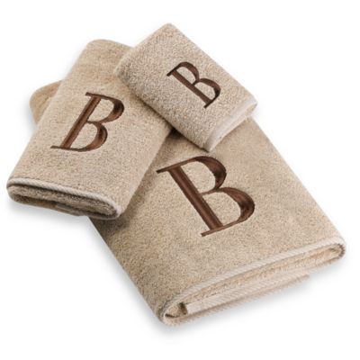 avanti premier ivory and brown monogram hand towe