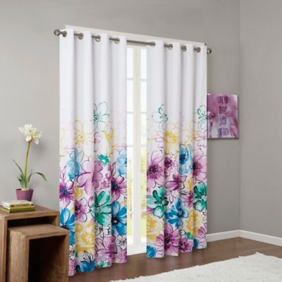 Buy Intelligent Design Olivia Printed Blackout 84Inch Window Curtain Panel in Blue from Bed 
