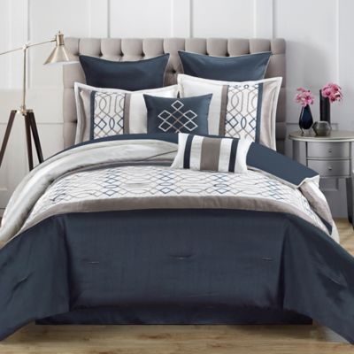 Tempo 8-Piece Comforter Set in Steel Blue - Bed Bath & Beyond