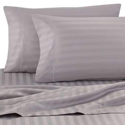 Set de sábanas queen de algodón Wamsutta® Damask Stripe, de 500 hilos color plata