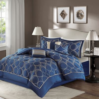 madison park genevieve blue 7 piece queen comforter set 90 in.x 90 in