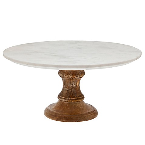 Godinger Wood Cake  Stand  with Marble Top Bed  Bath  Beyond 