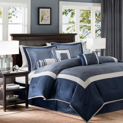 madison park genevieve blue 7 piece queen comforter set 90 in.x 90 in